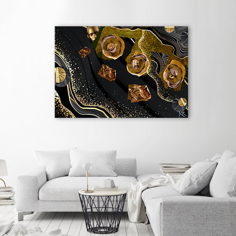 Deco panel print, Golden faces abstract