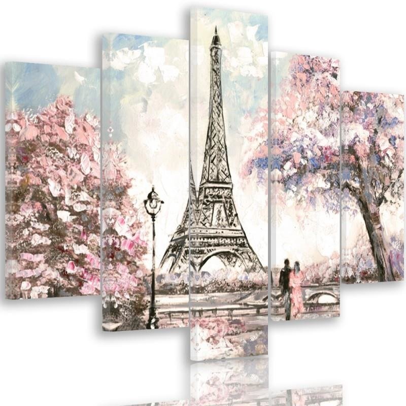 Five piece picture canvas print, Spring in paris