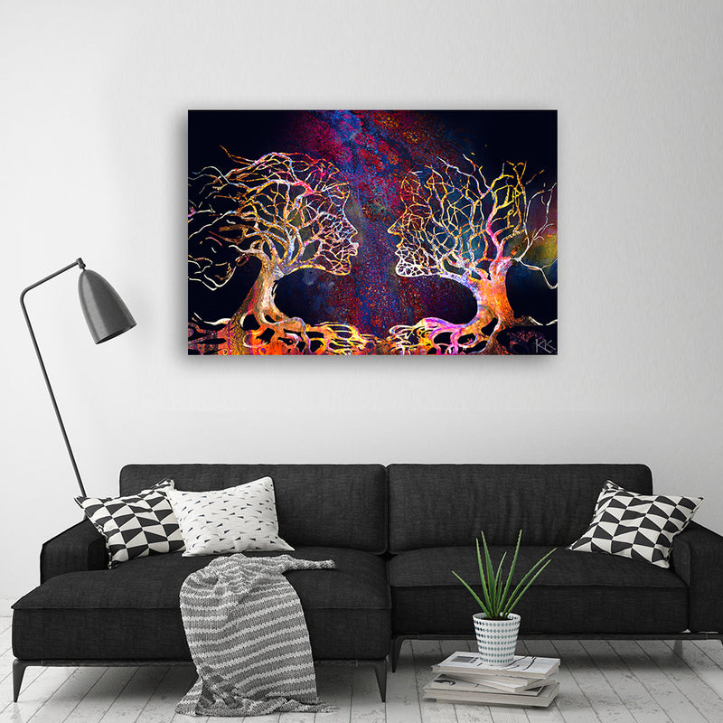 Canvas print, Pair of trees kiss abstract