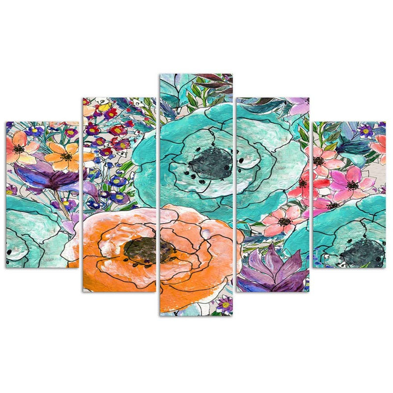 Panel decorativo con imagen de cinco piezas, arreglo floral.