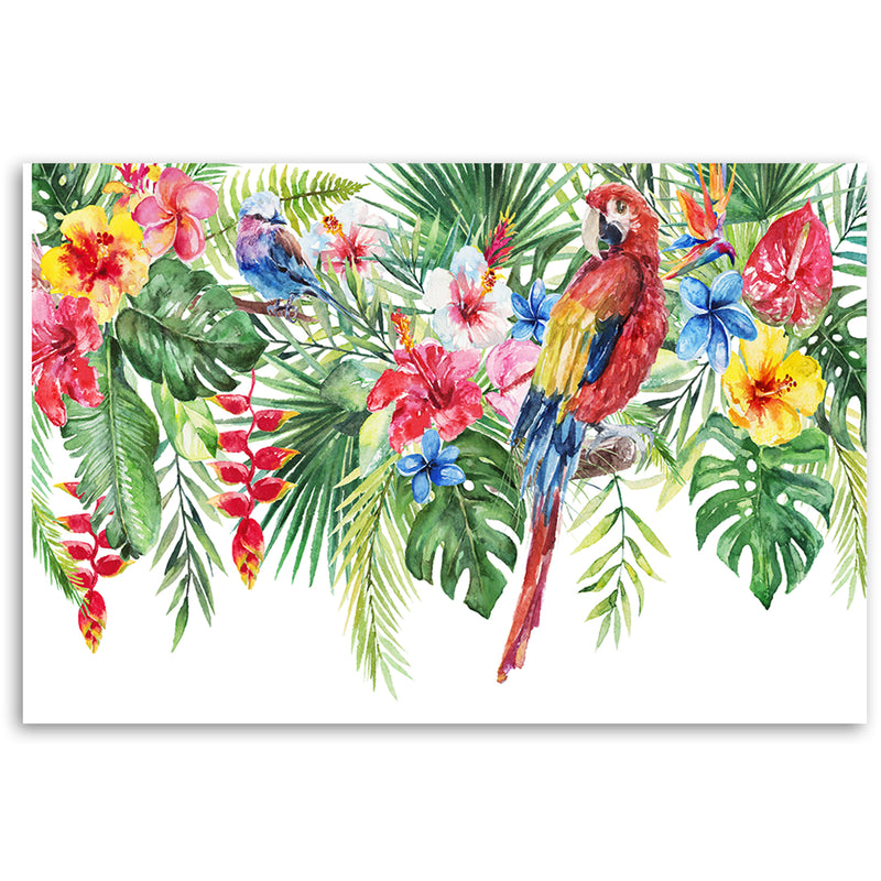 Deco panel print, Leaves flowers and parrot