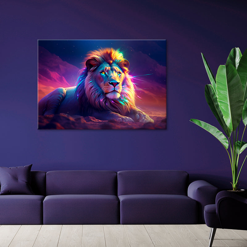 Deco panel print, Neon Lion Africa