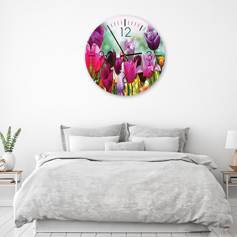 Wall clock, Colored tulips