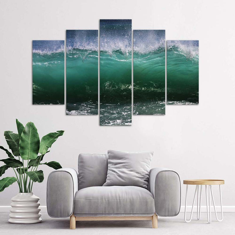 Five piece picture canvas print, Stormy wave