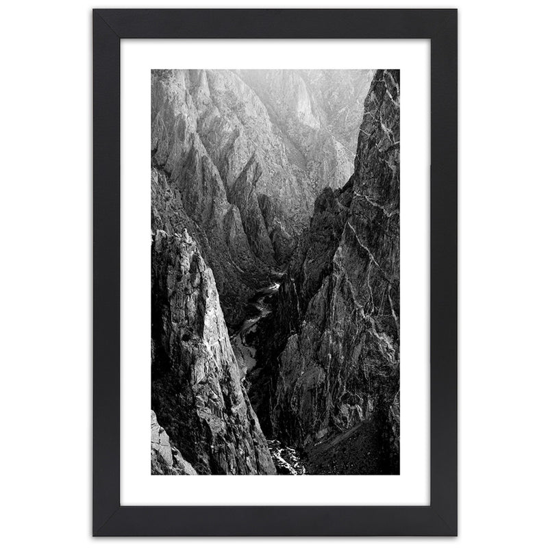 Picture in black frame, Black and white mountain landscape