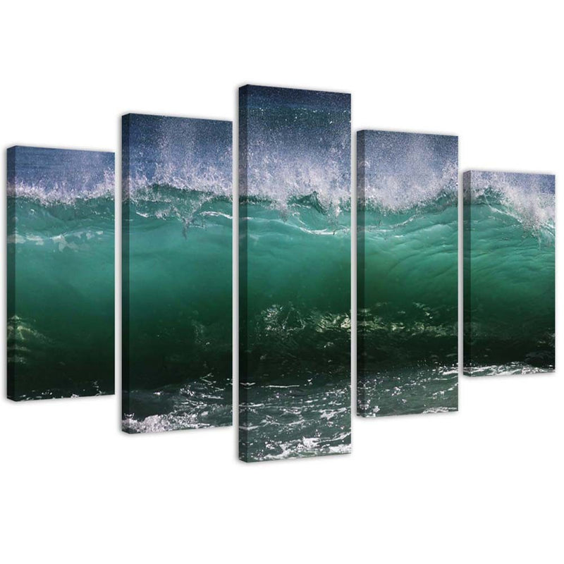 Five piece picture canvas print, Stormy wave