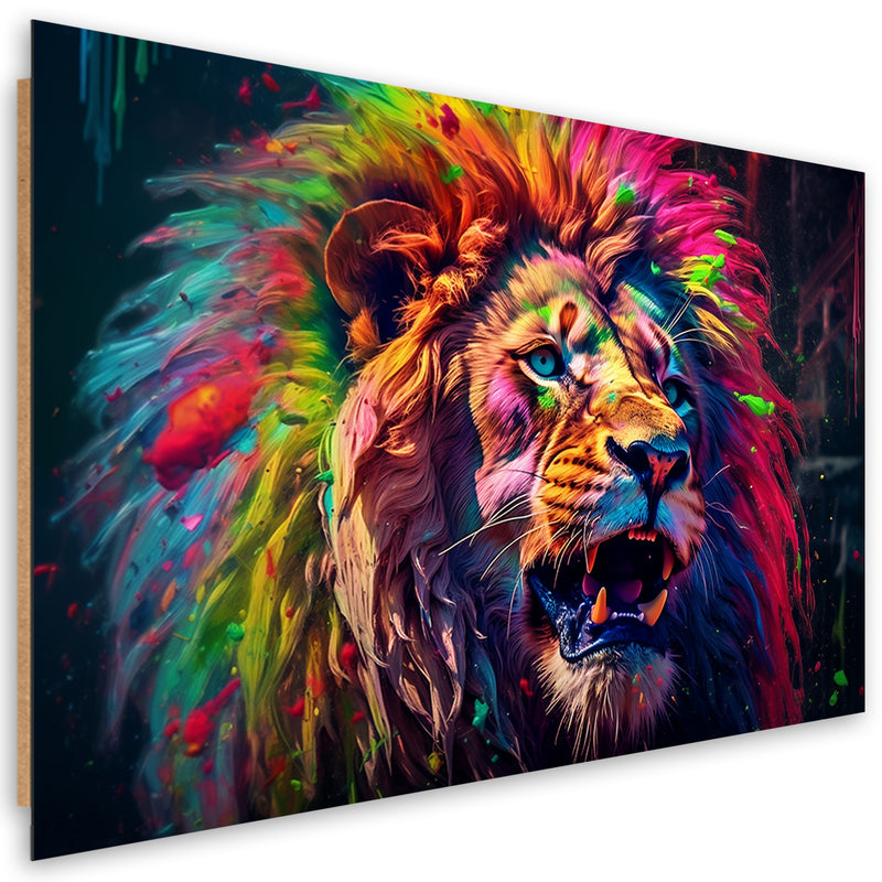 Deco panel print, Neon Lion Coloured