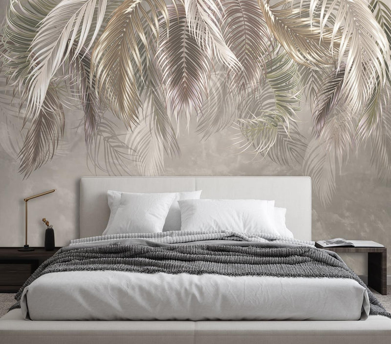 Wallpaper, Palm Leaves Concrete 3D