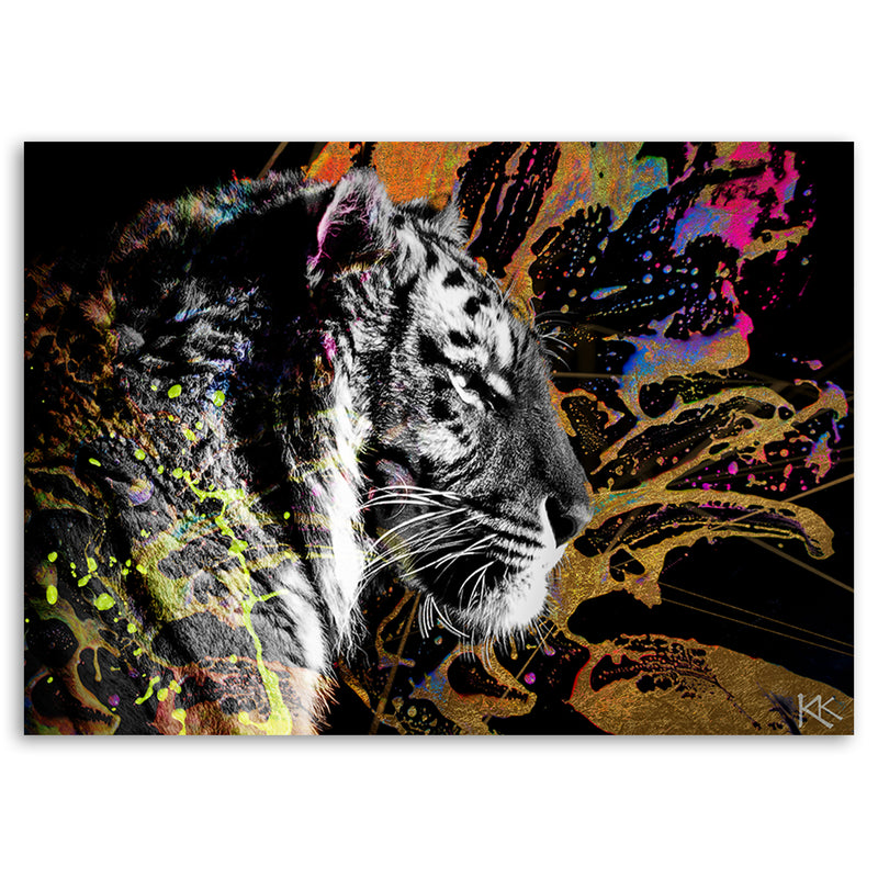Cuadro decorativo con estampado de tigre sobre fondo de colores