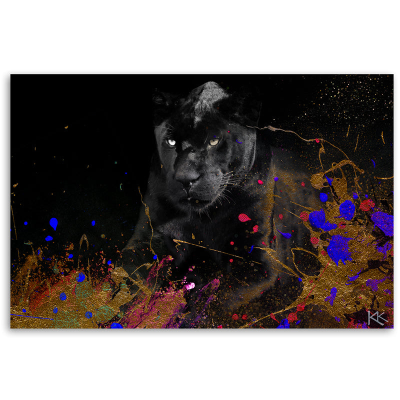 Canvas print, Black panther on colourful background