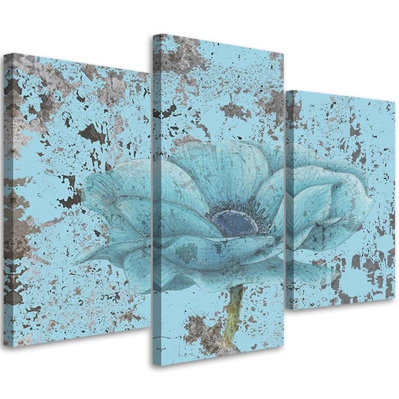 Three piece picture canvas print - Blue flower