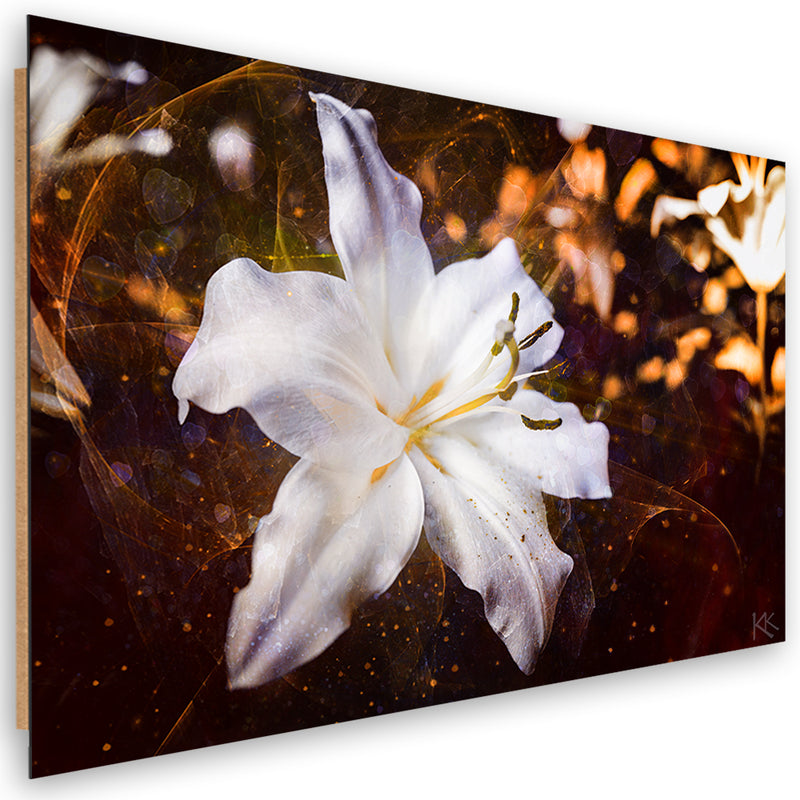Deco panel print, White lily on brown background