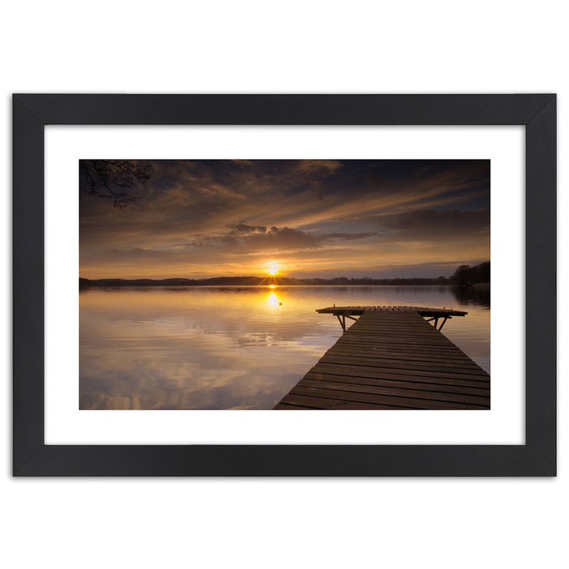 Picture in black frame, Pier on a lake