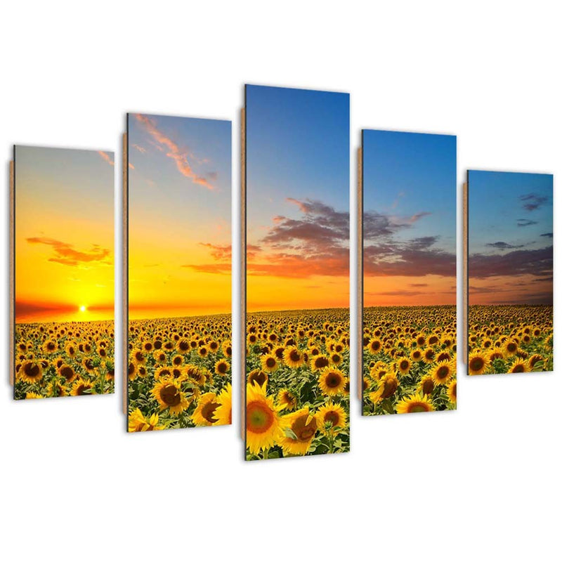 Five piece picture deco panel, Sunflowers in the meadow