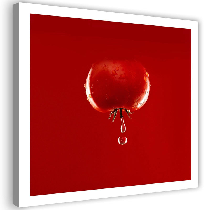 Canvas print, Tomato and drops of water - colour
