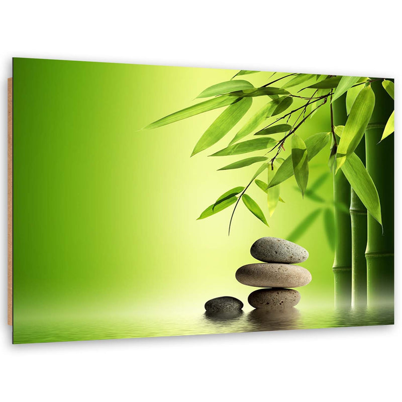 Deco panel print, Zen stones and bamboo on green background