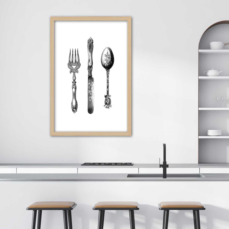 Picture in natural frame, Rustic cutlery