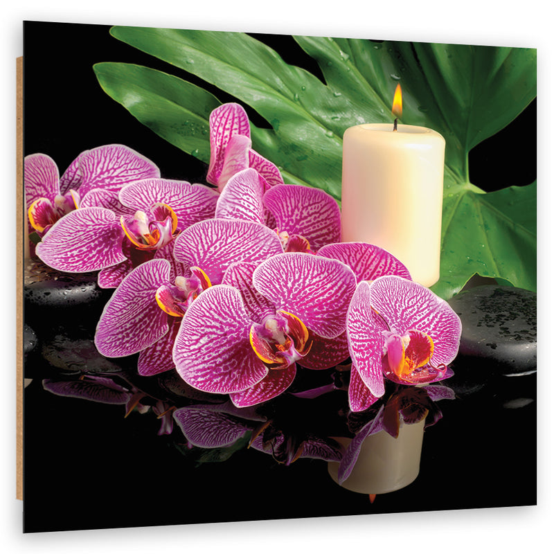 Panel decorativo con estampado, velas de orquídeas rosas
