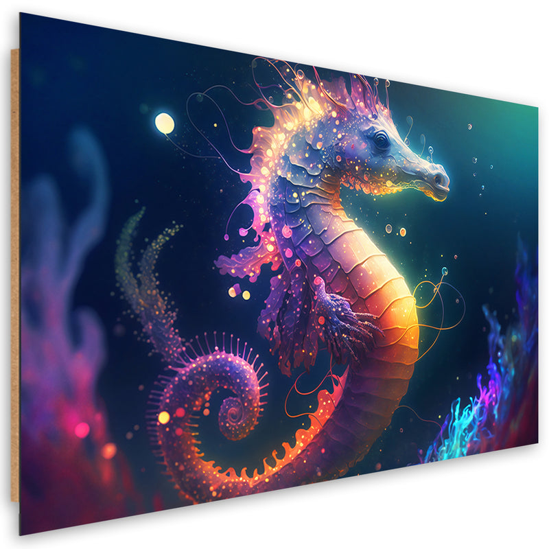 Deco panel print, Neon seahorse