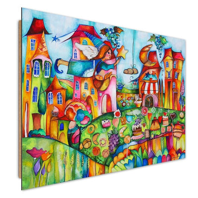 Deco panel print, Fairy in a colourful town
