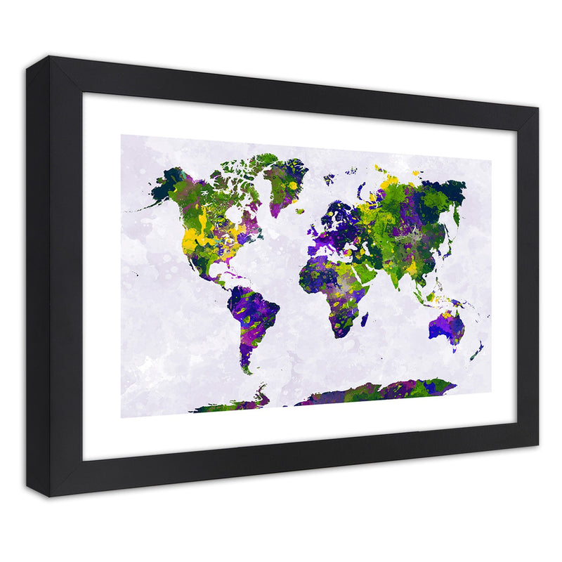 Imagen en marco negro, mapa mundial pintado