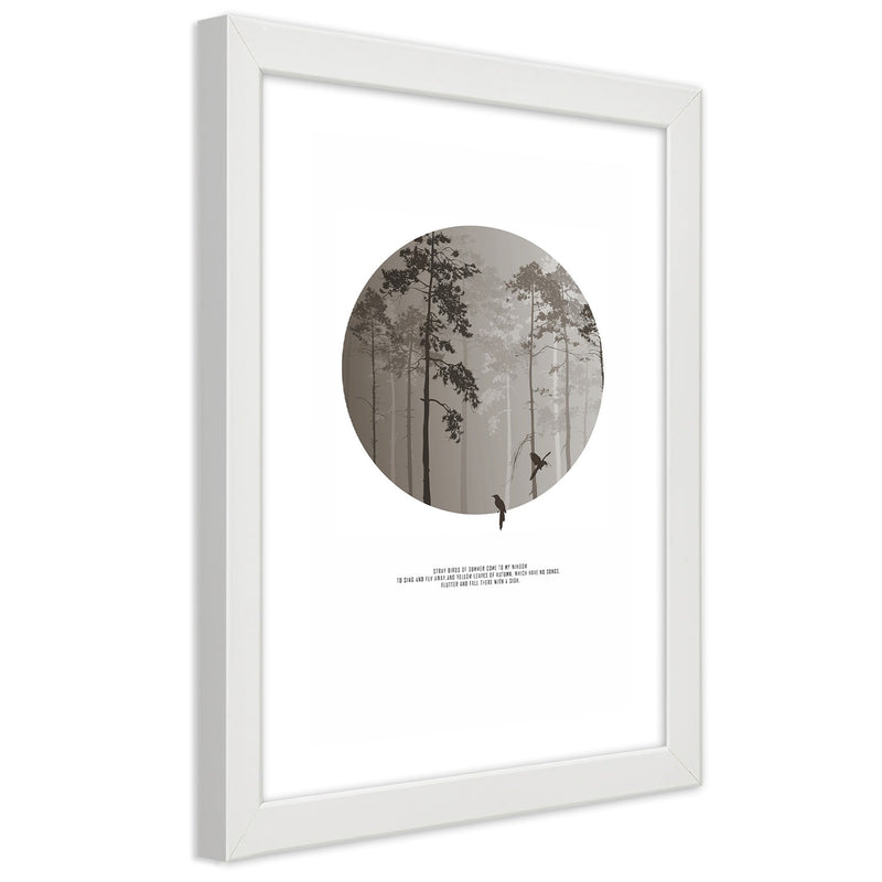 Picture in white frame, Birds in a forest