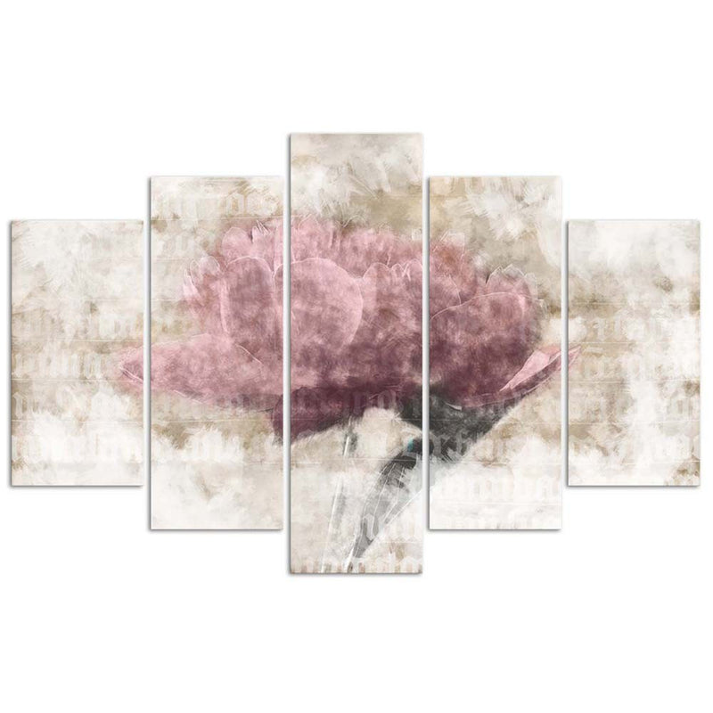 Five piece picture deco panel, Pastel flower