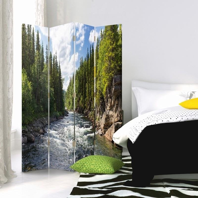 Room divider Double-sided, A rushing river in the forest