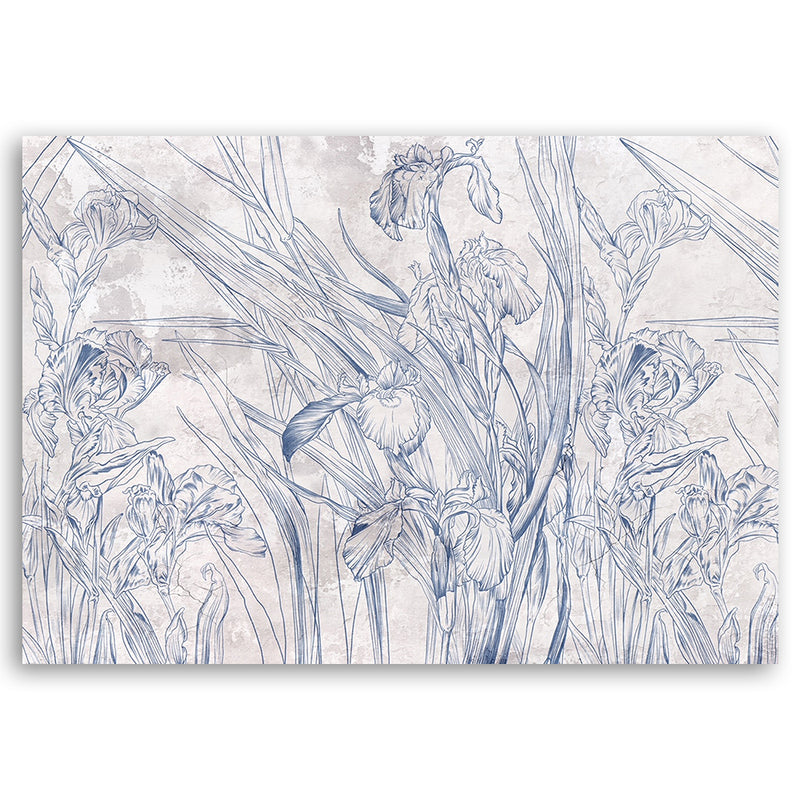 Deco panel print, Blue flower outlines