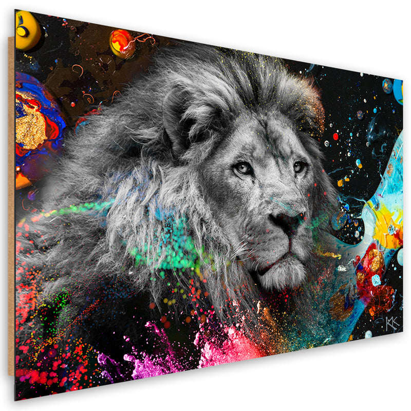 Estampado de panel decorativo, León sobre fondo de colores