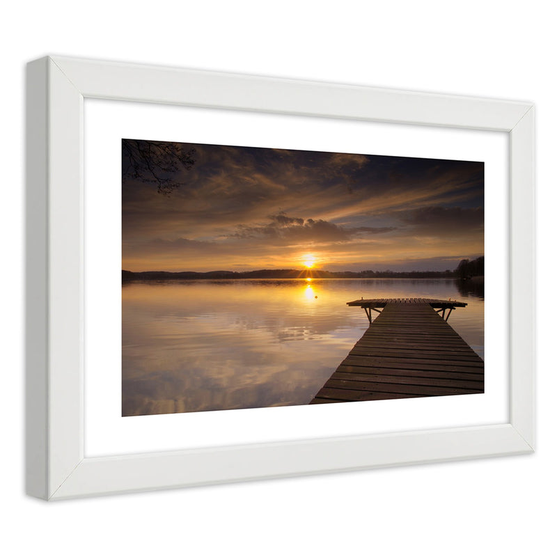 Picture in white frame, Pier on a lake