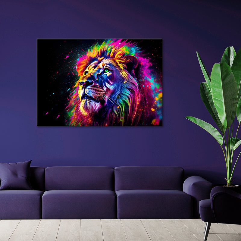 Canvas print, Neon Lion Coloured