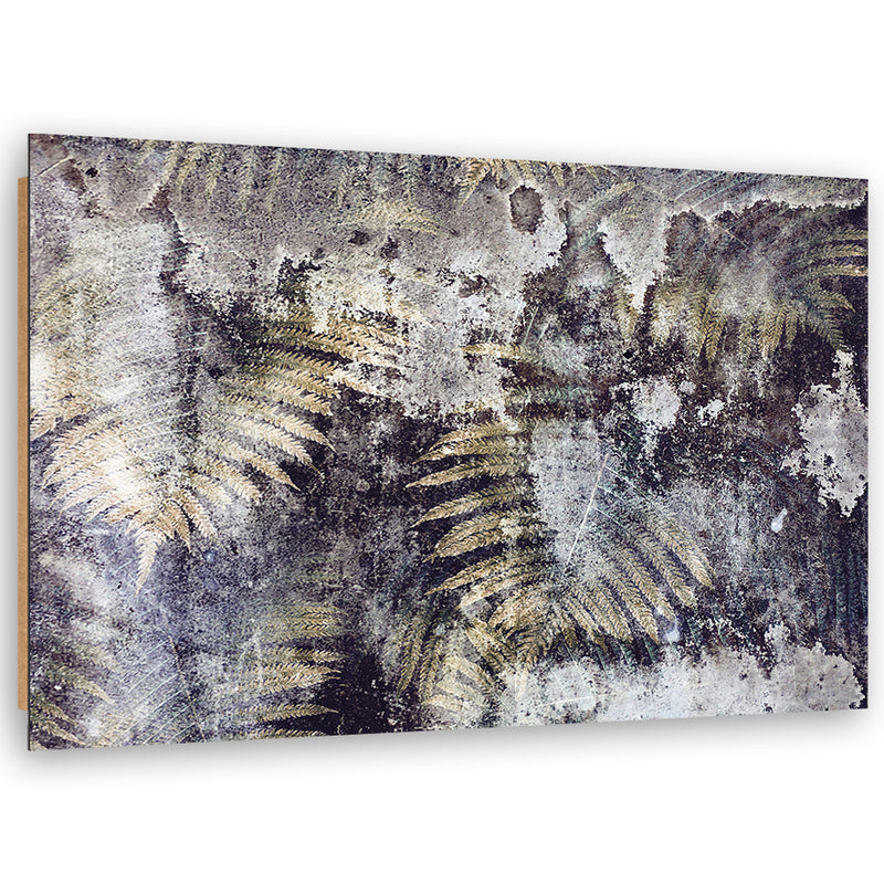 Deco panel print, Golden fern leaves