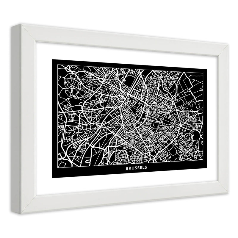 Picture in white frame, City plan brussels