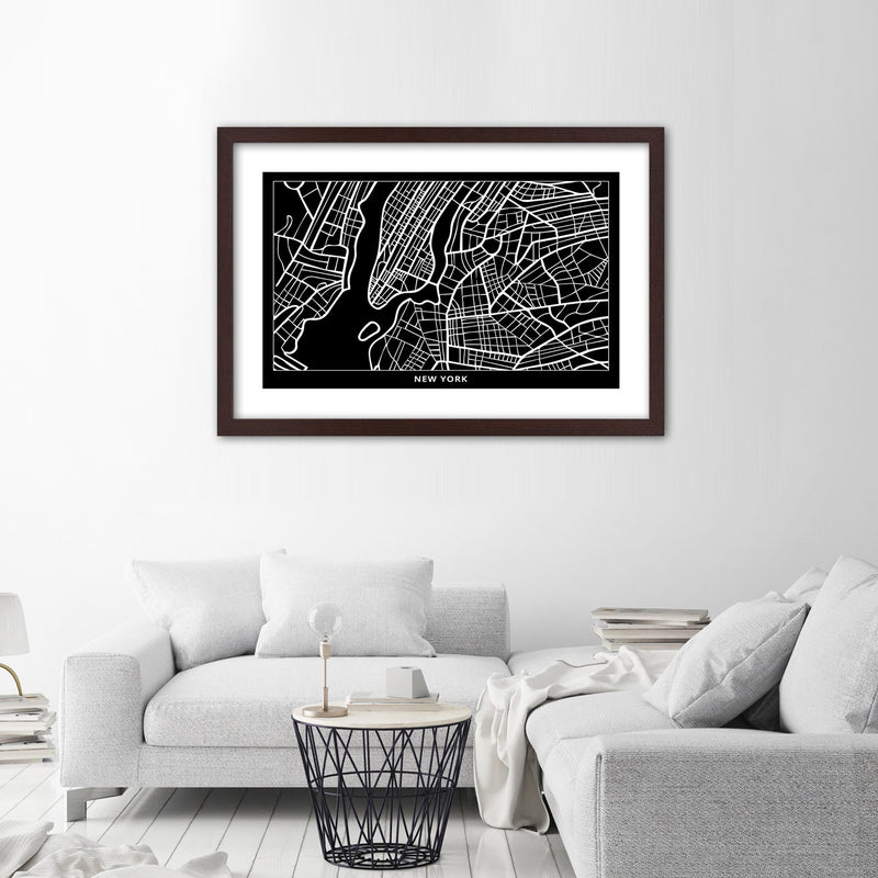 Cuadro en marco marrón, Plan de la ciudad de nueva york
