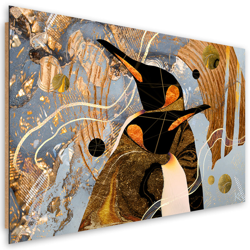 Panel decorativo estampado, pingüinos dorados, animales abstractos