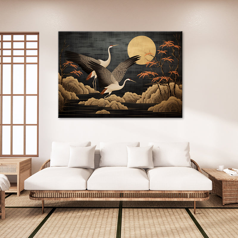 Canvas print, Peacocks against the moon