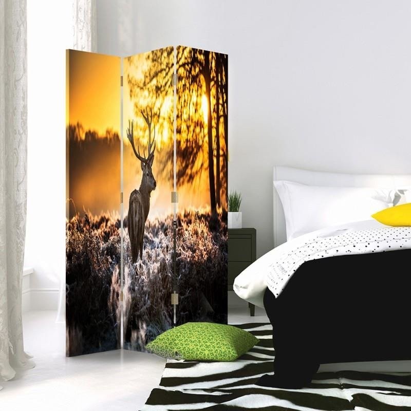 Room divider Double-sided rotatable, Deer stag at sunset