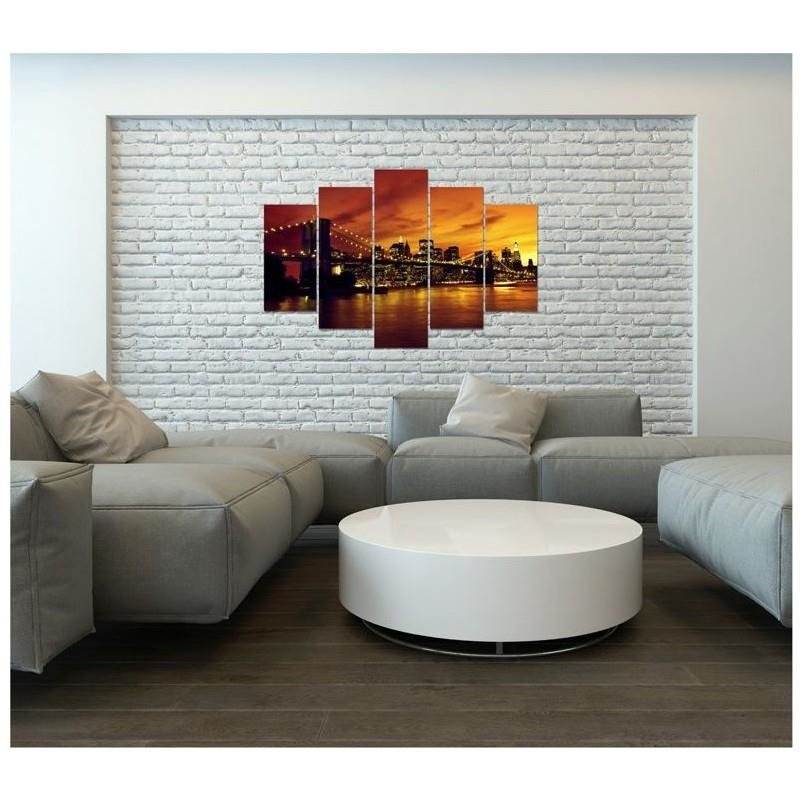 Five piece picture canvas print, Brooklyn bridge and manhattan at sunset