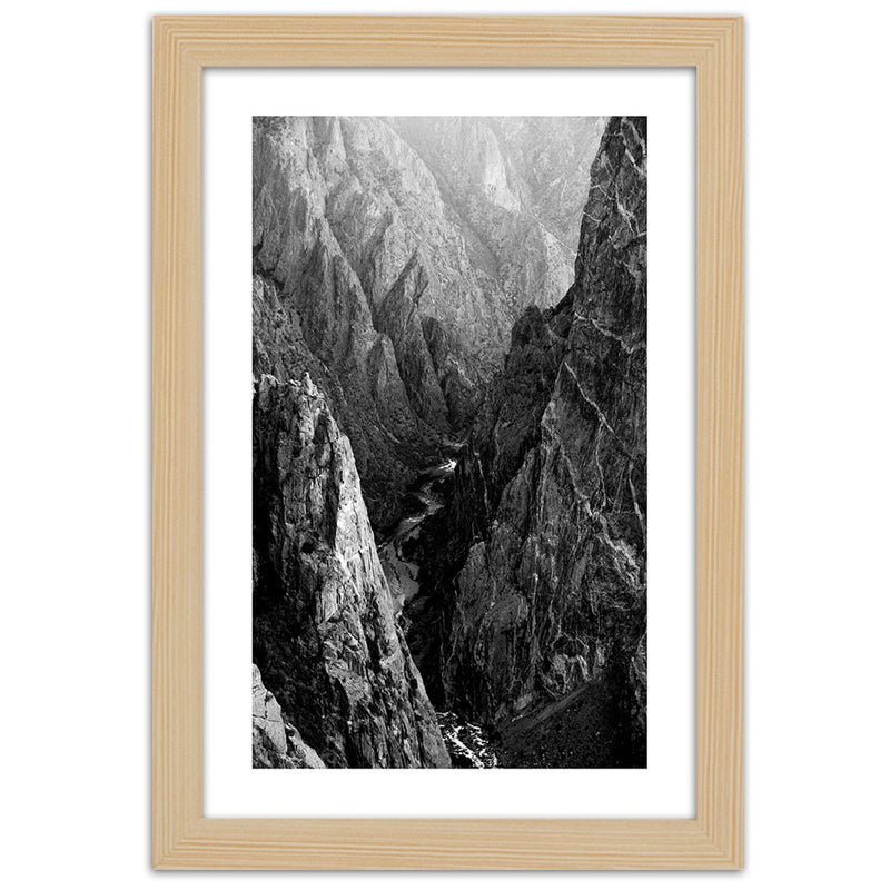 Picture in natural frame, Black and white mountain landscape
