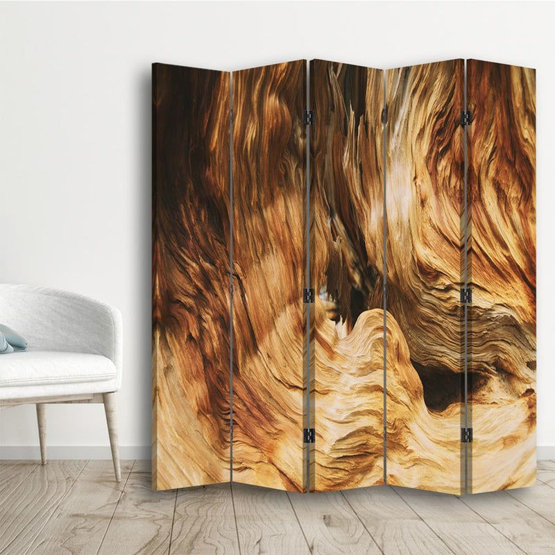 Room divider Double-sided rotatable, Wavy abstraction with wood