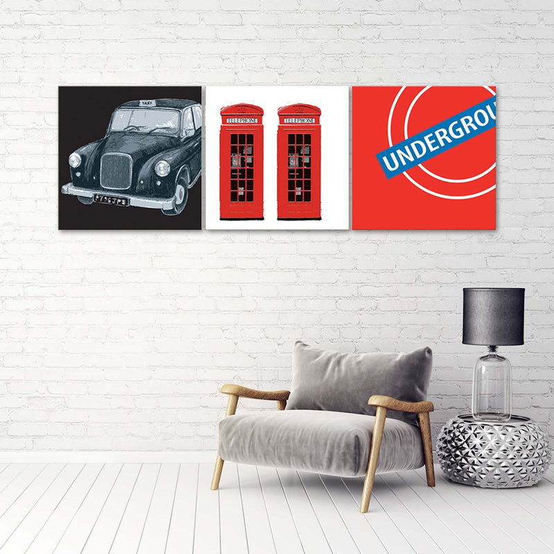Set of three pictures canvas print, Symbols of great britain