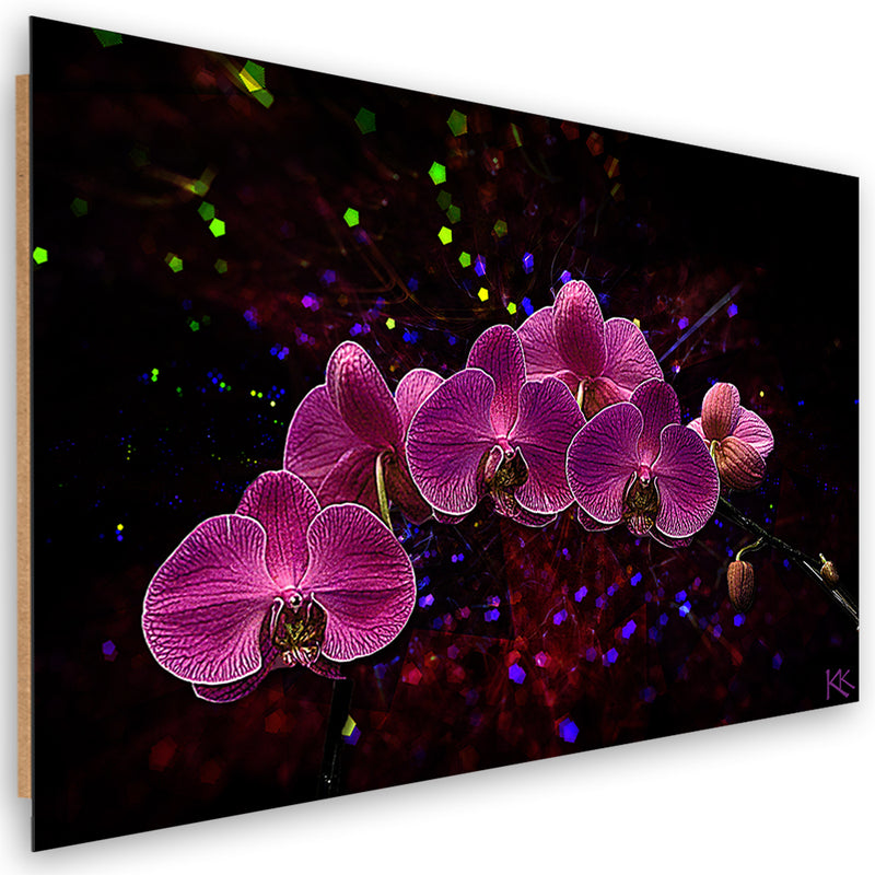 Estampado de panel decorativo, Orquídea sobre fondo oscuro