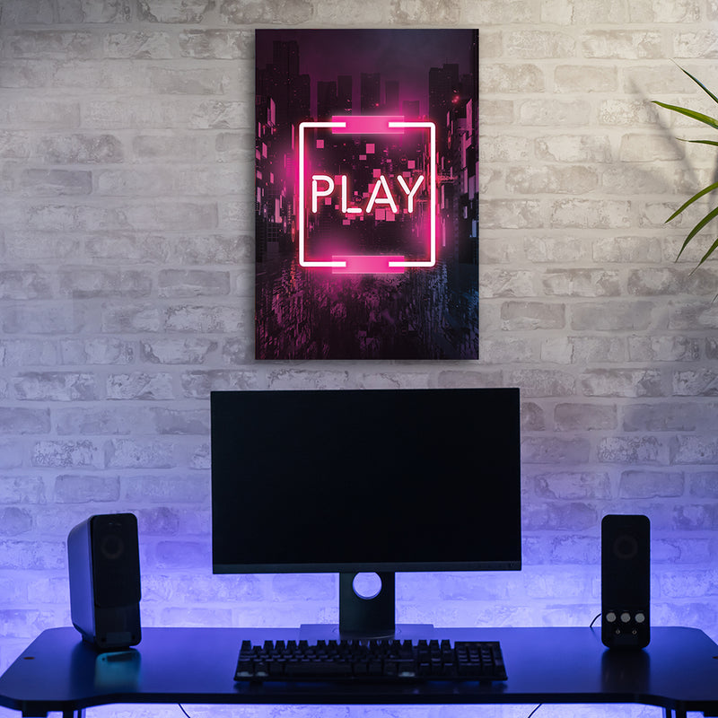 Deco panel print, Pink writing PLAY for gamers