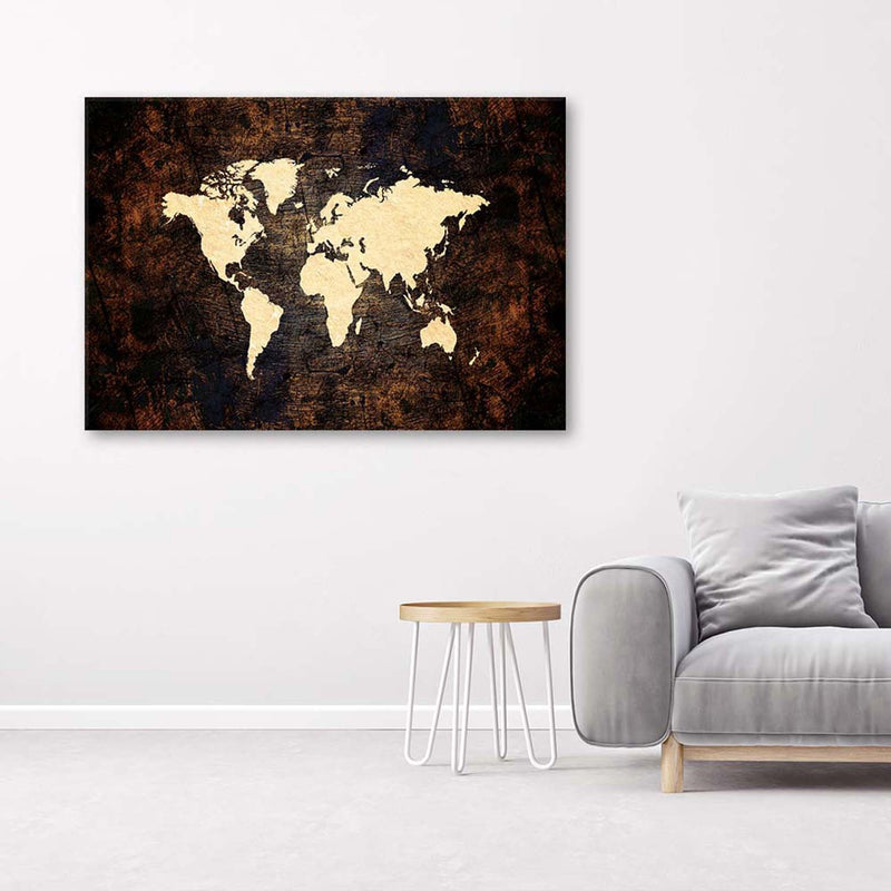 Cuadro decorativo, mapa del mundo marrón