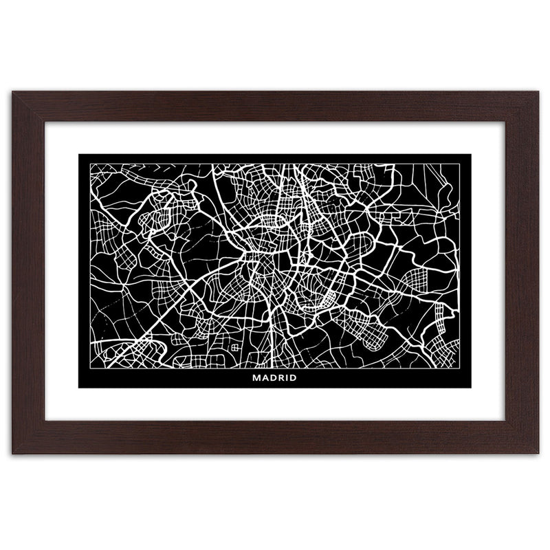 Cuadro en marco marrón, Plano de la ciudad de madrid
