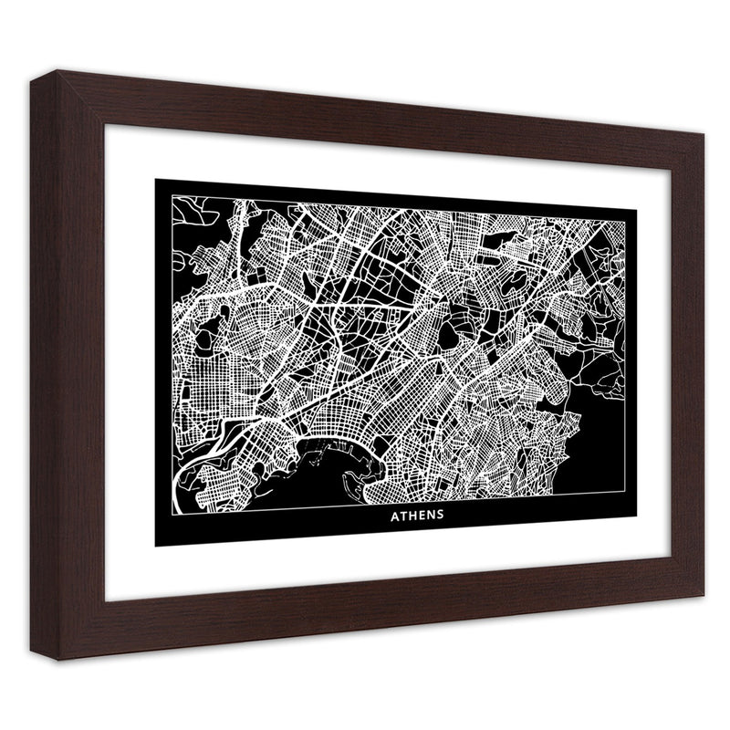 Imagen en marco marrón, plano de la ciudad de Atenas
