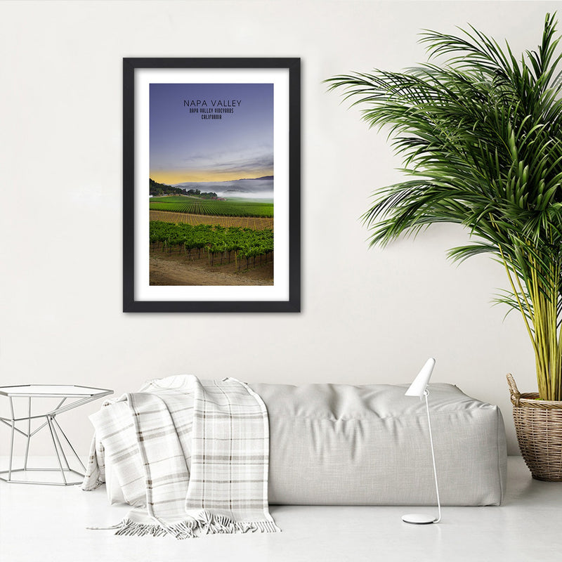 Picture in black frame, Evening above napa valley