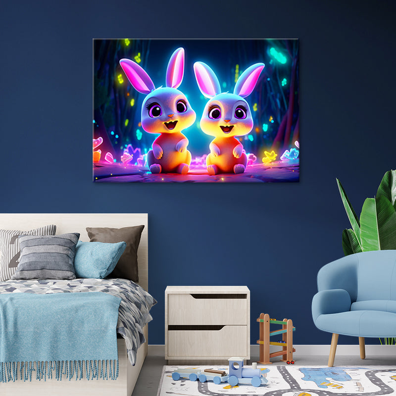 Deco panel picture, Cartoon bunnies neon