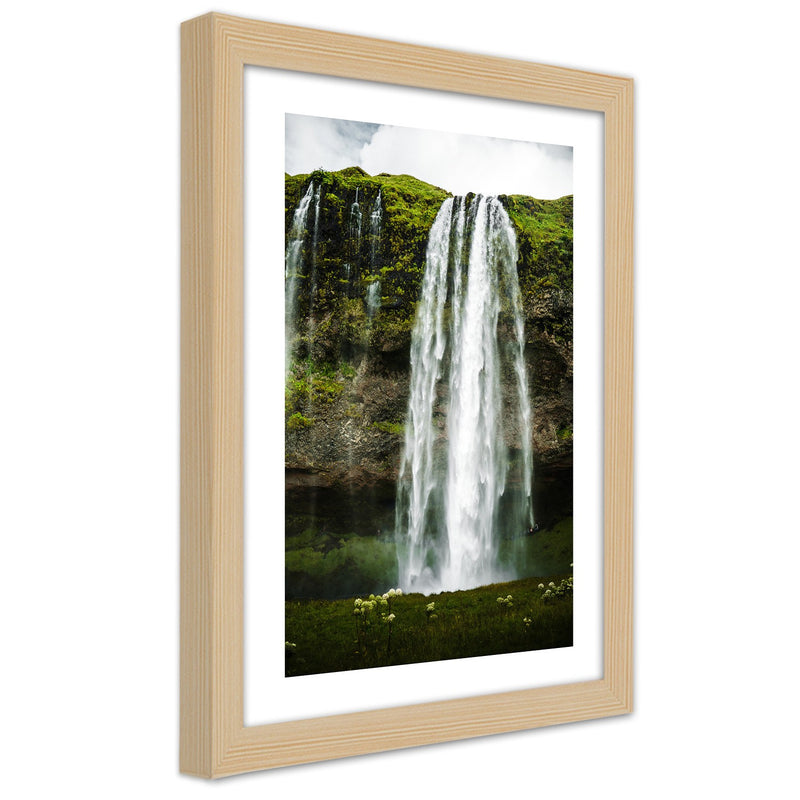 Picture in natural frame, Waterfall in the green mountains